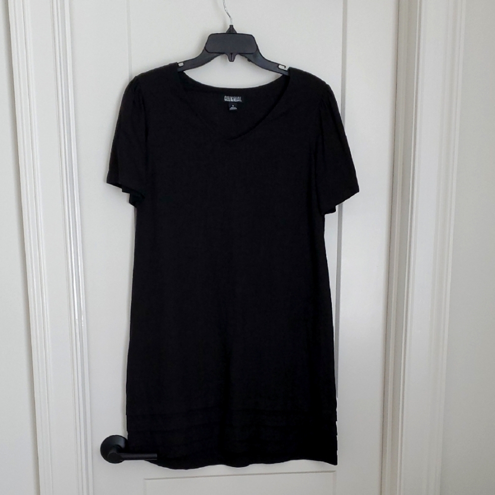 Nicole Miller Linen Shift Dress Black Medium